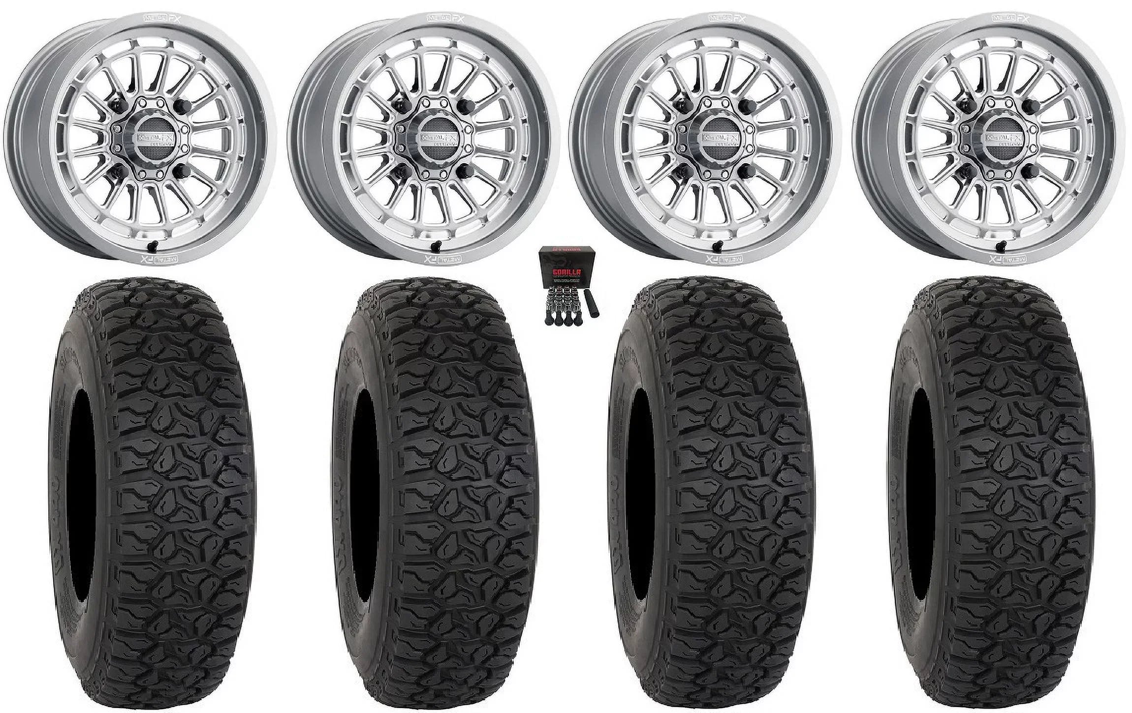 MetalFX Delta Contrast Cut 15" Wheels Gm 33" DX440 Tires Can-Am Maverick X3 / Honda Pioneer 1000 / Talon