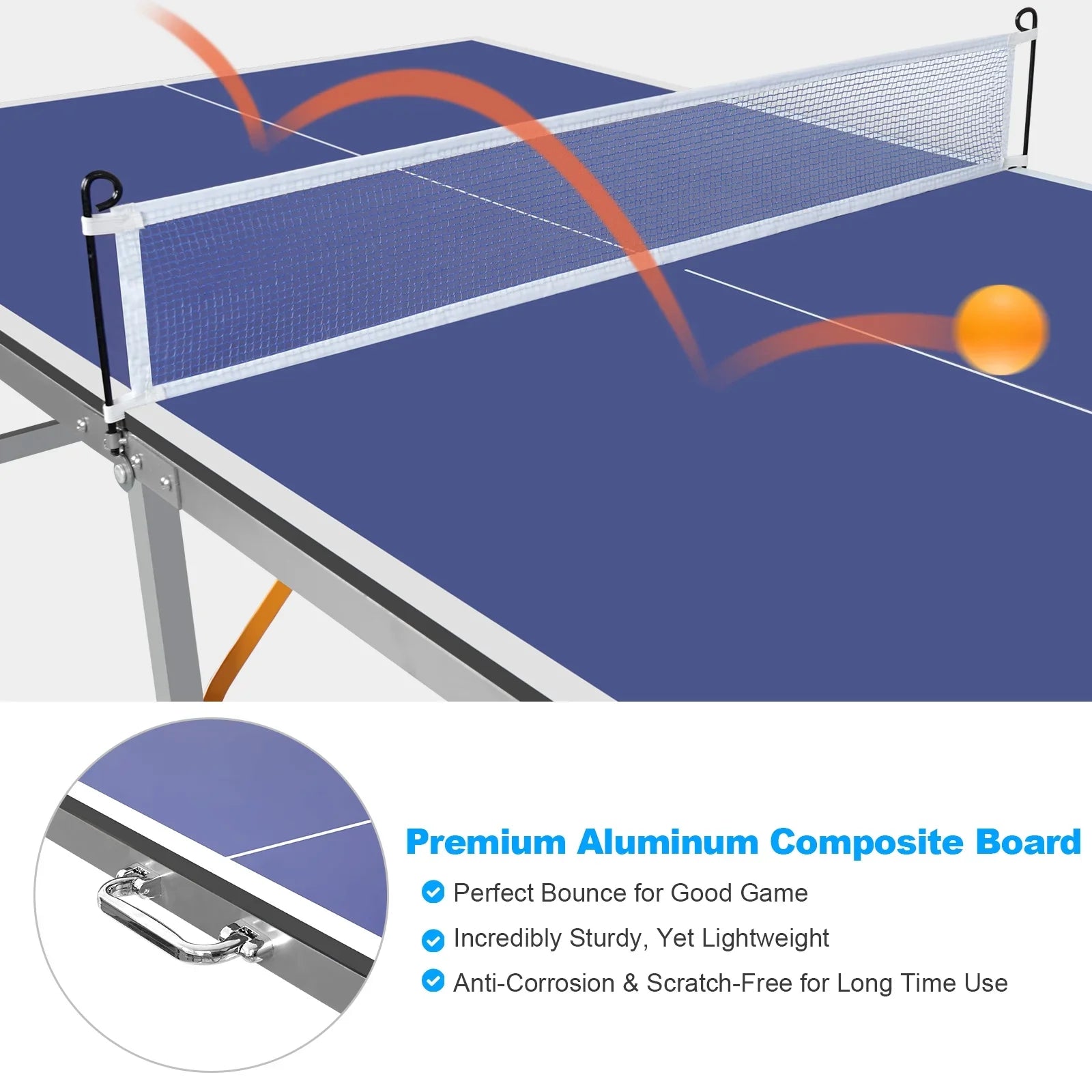 Midsize Ping Pong Table Set, 6ft Foldable Table Tennis Table with Net, 2 Paddles and Balls, 100% Pre-Assembled Folding Ping Pong Table Game Set for Indoor Outdoor