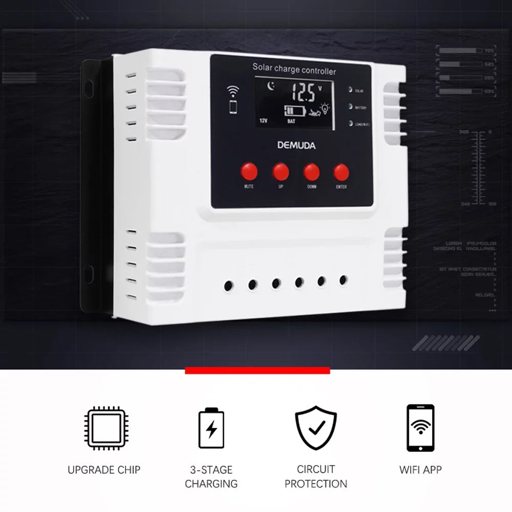 Lixada Intelligent Solar Charger Controller 12V/24V with Mobile App Real-time Data LED Display for Leadacid Ternary Iron Batteries PWM