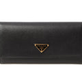 Pre-Owned Prada Wallet PRADA Long wallet 1M1132 Pass Case with Saffiano Triangle NERO Black Outlet (Like New)