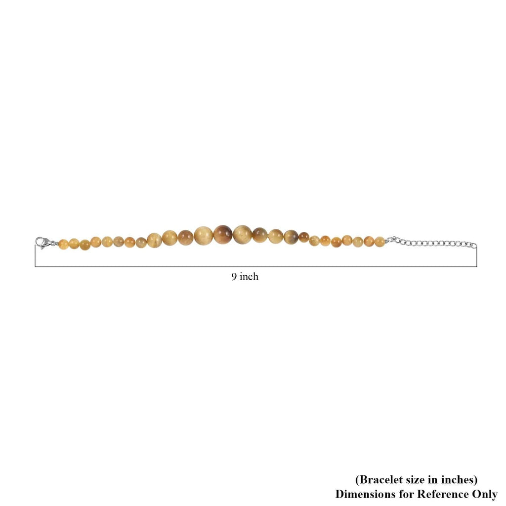 Shop LC Tiger's Eye Round Stainless Steel Rhodium Plated Beaded Bracelet for Women Ct 59.04 Mothers Day Gifts for Mom