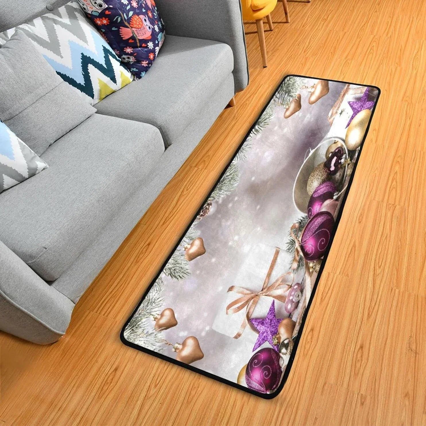 Bestwell Christmas Elements Runner Rug with Rubber Backing, Soft Wooden Non Slip Entryway Rug Runner, Washable Area Rug Carpet for Hallway Bedroom Kitchen Decor,24x72 inch