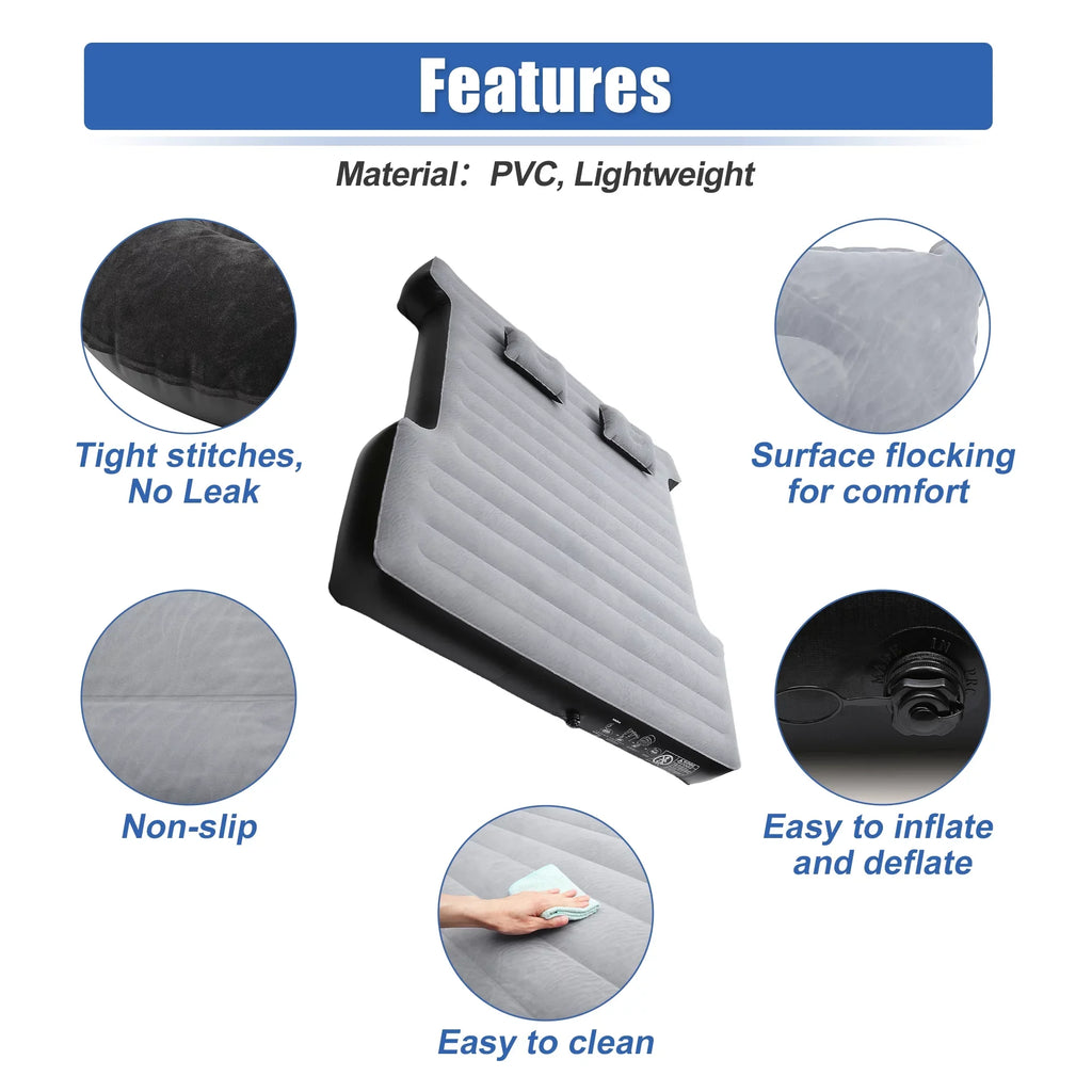 Unique Bargains Universal Inflatable Thickened 5.5-5.8ft Full-Size Short Truck Bed Kit PVC with Electric Air Pump Gray