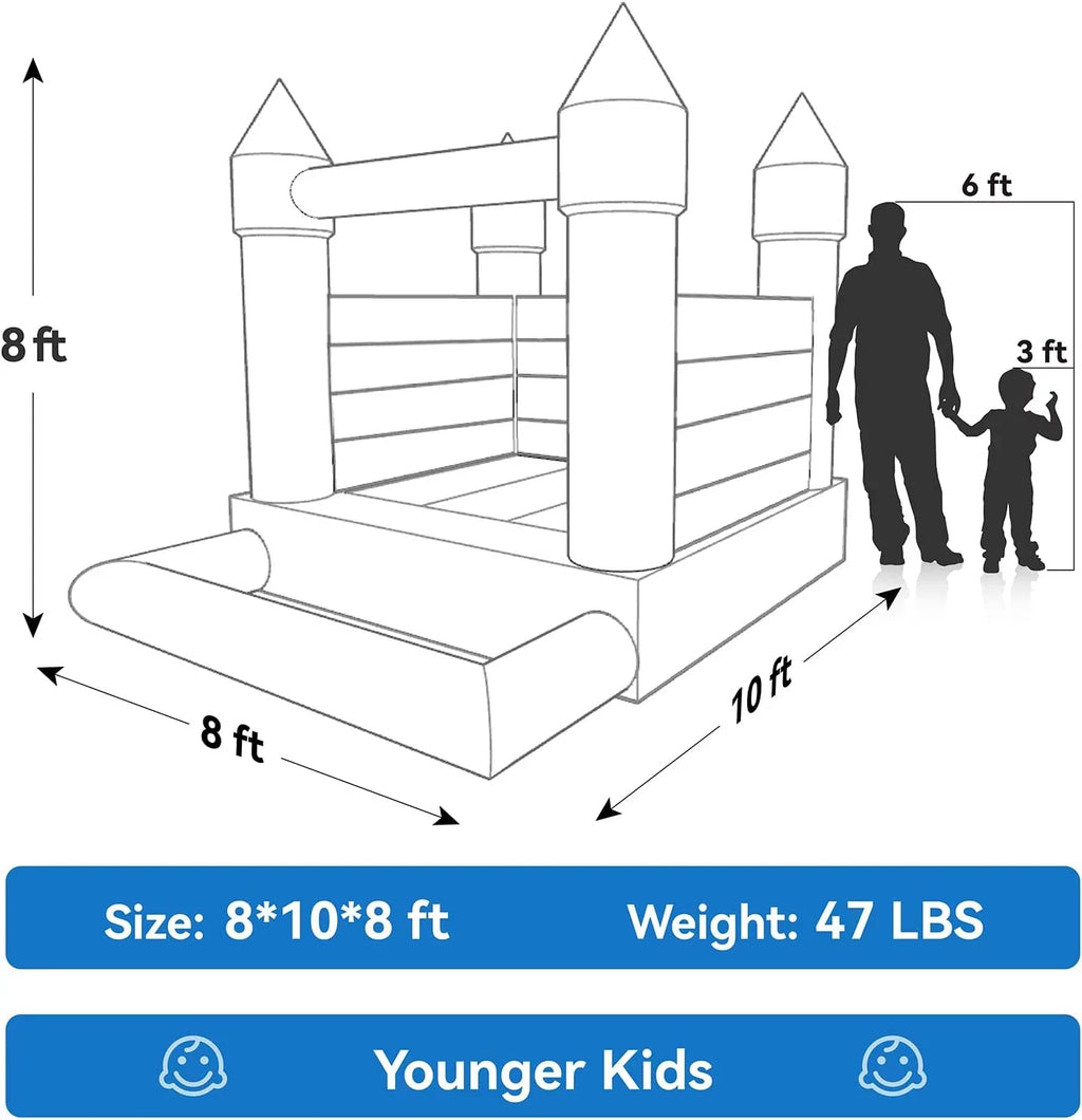 Connsann White Bounce House  Commericial Grade PVC  Jump Castle with Blower & Ball Pit  for Kids Outdoor Indoor Party