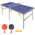 Midsize Ping Pong Table Set, 6ft Foldable Table Tennis Table with Net, 2 Paddles and Balls, 100% Pre-Assembled Folding Ping Pong Table Game Set for Indoor Outdoor