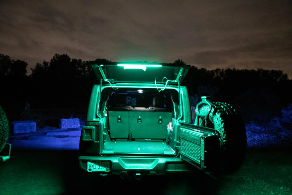 Fits All Jeep Wranglers Hardtop Models  of CJ, TJ, LJ, JK, JKU, JL,JLU  from 1987 -2023.. Brawlee Silicone RGB Interior Bluetooth Light Bar with Remote By Done Right LED