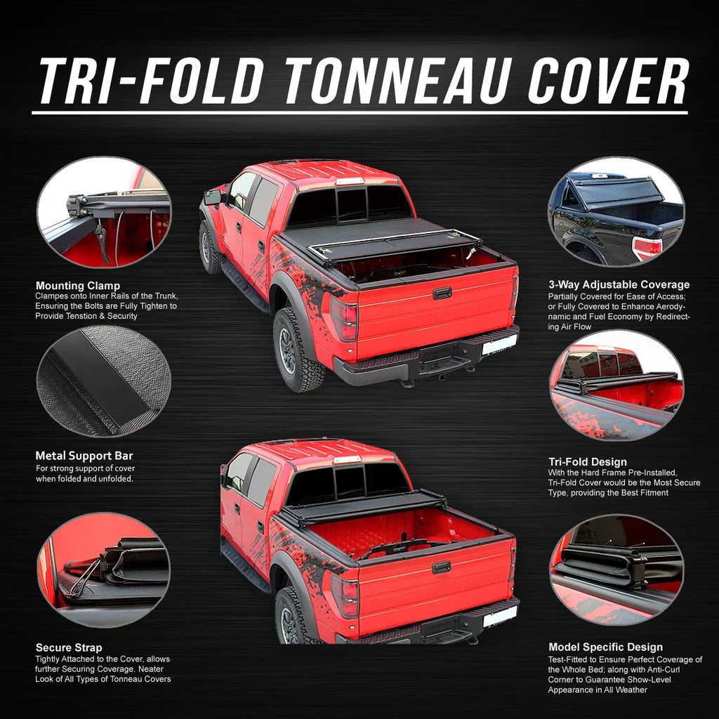 For 2009 to 2022 Dodge Ram 1500 2500 3500 6.5Ft Fleetside Bed Matte Black Soft Top Tri-Fold Adjustable Tonneau protector Kit
