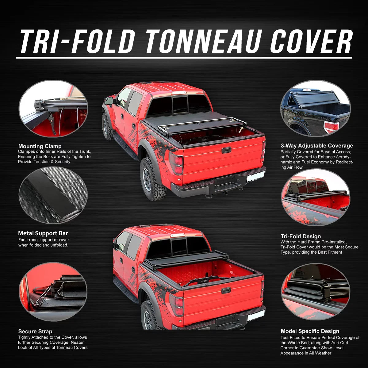 For 2009 to 2022 Dodge Ram 1500 2500 3500 6.5Ft Fleetside Bed Matte Black Soft Top Tri-Fold Adjustable Tonneau protector Kit