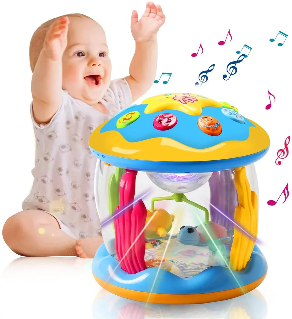 Baby Toys 6 to 12 Months, Educational Learning Toys Rotating Projector Drum with Melodies , Musical Light up Toys for Toddlers 1 2 3+ Year Old Boys Girls Baby Gifts