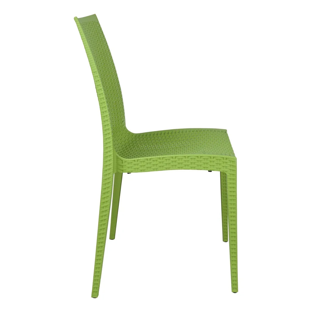 LeisureMod Modern Weave Mace Indoor Outdoor Dining Chair in Green Set of 2