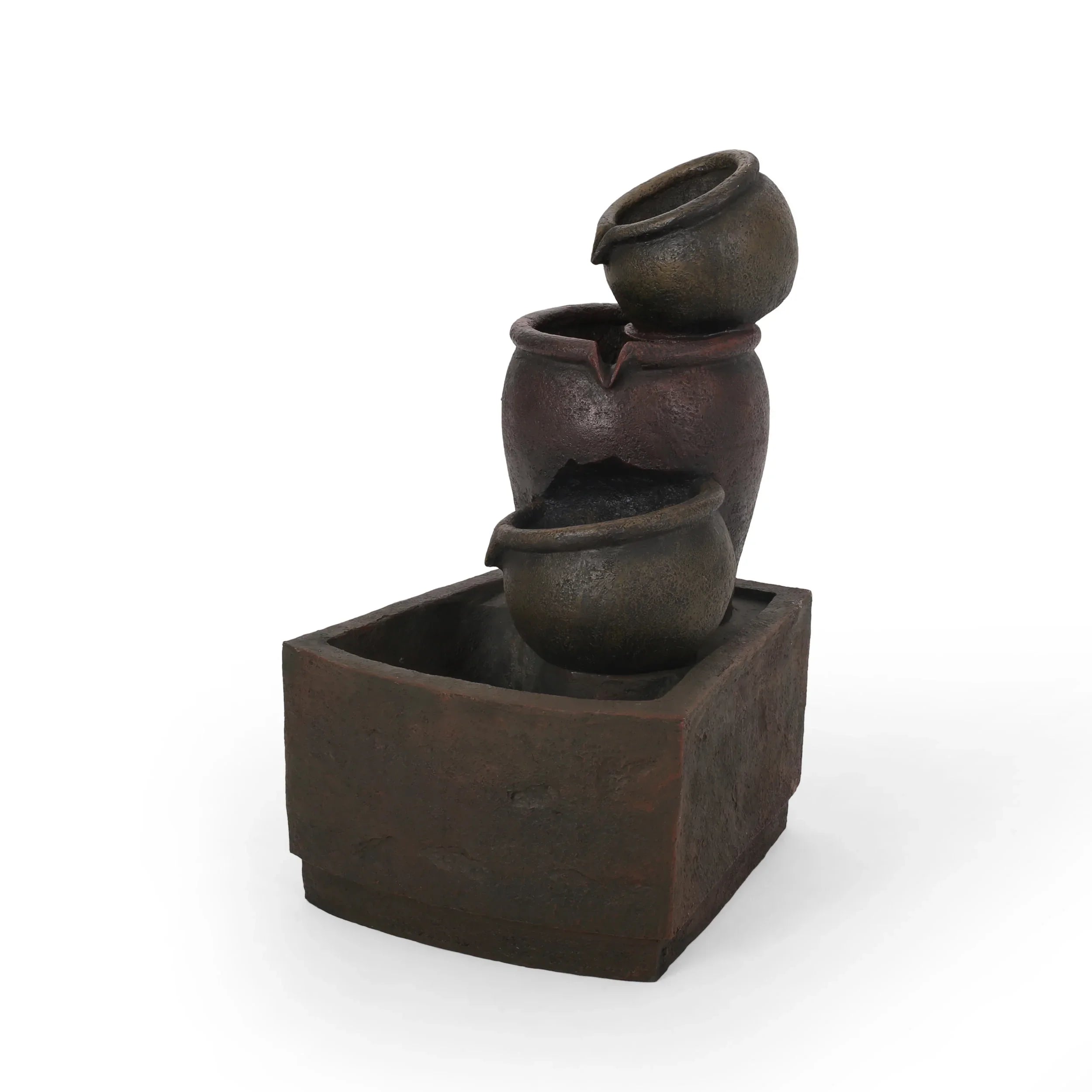 GDF Studio Morrigan Outdoor 3 Tier Jar Fountain, Rustic Multibrown