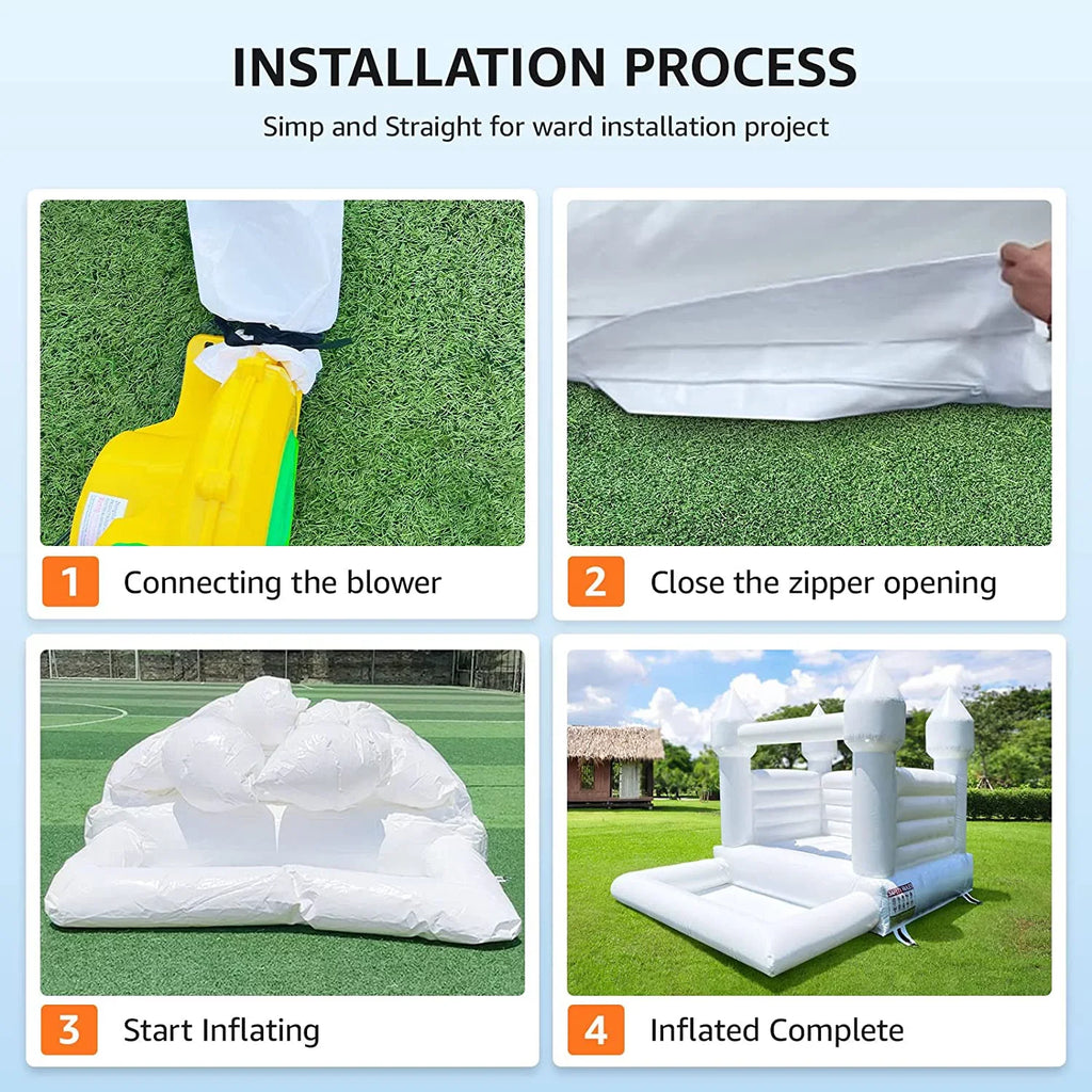 Connsann White Bounce House  Commericial Grade PVC  Jump Castle with Blower & Ball Pit  for Kids Outdoor Indoor Party