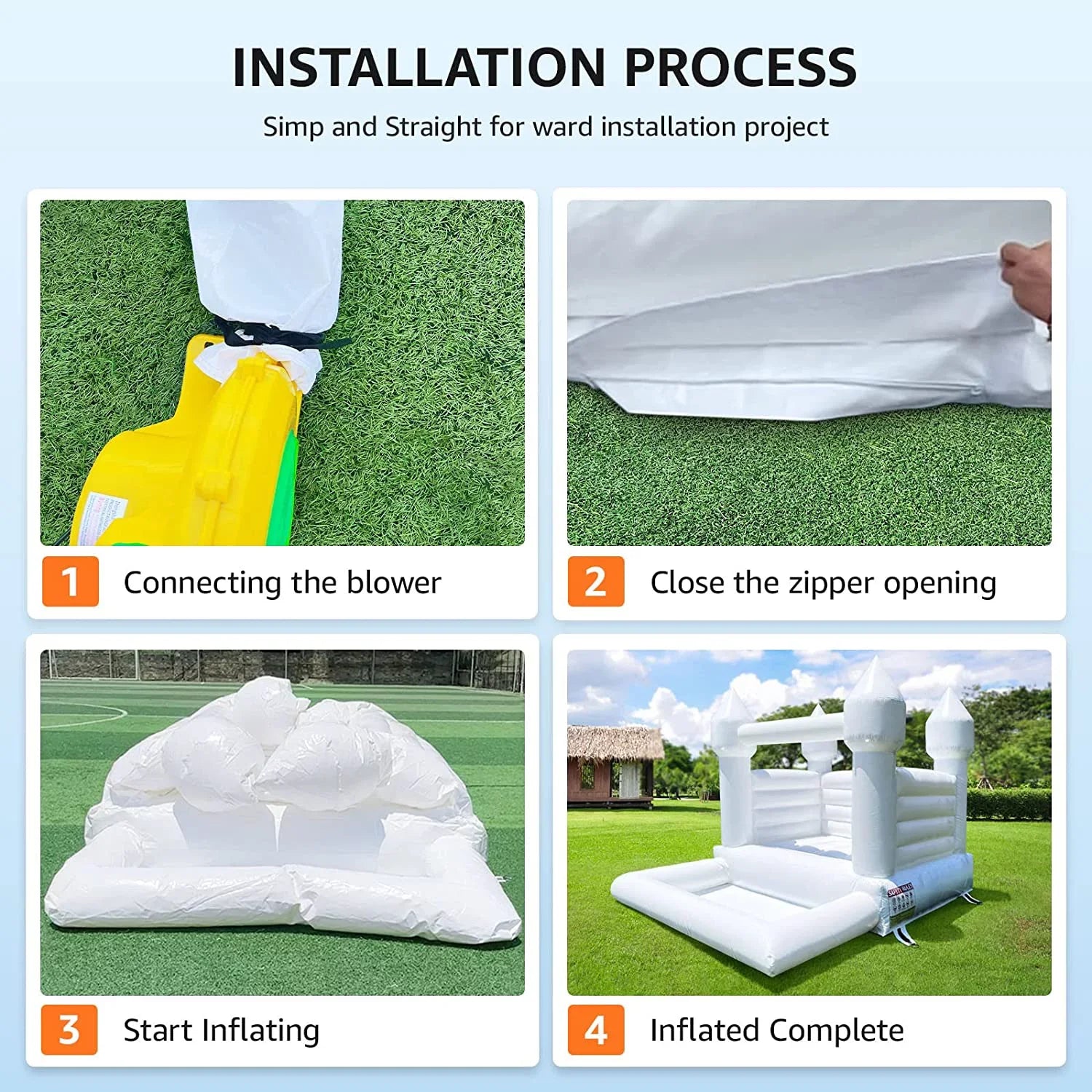 Connsann White Bounce House  Commericial Grade PVC  Jump Castle with Blower & Ball Pit  for Kids Outdoor Indoor Party