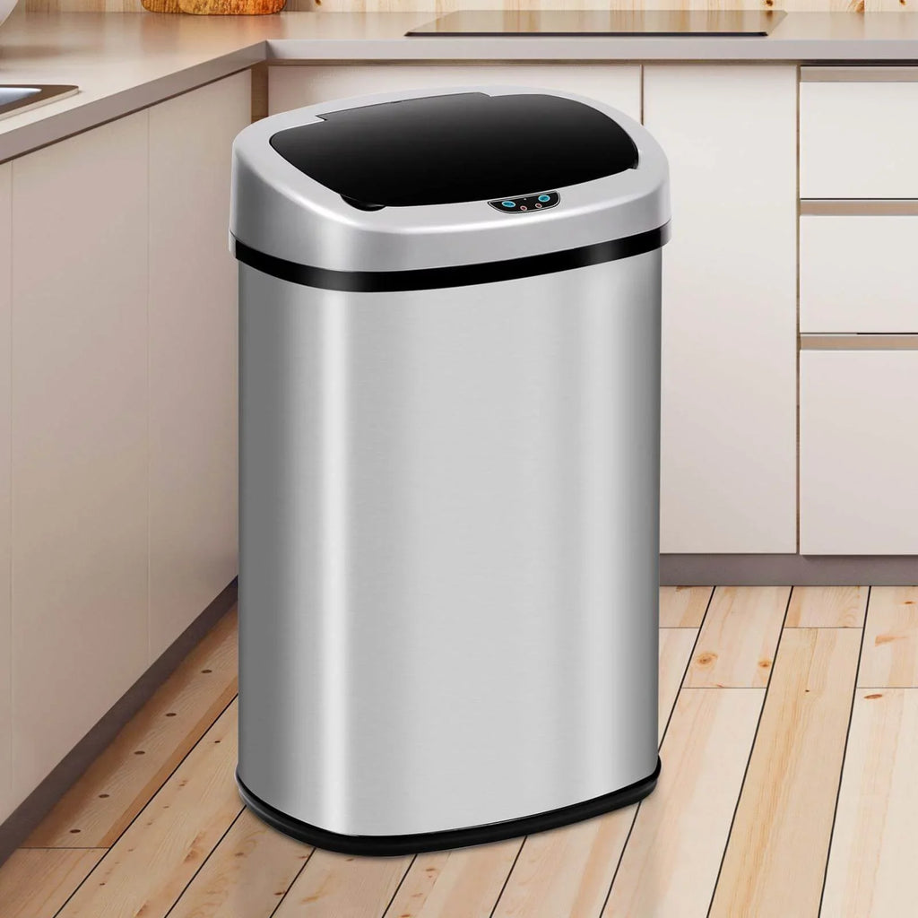 NiamVelo Kitchen Trash Can with Lid, 13 Gallon Automatic Stainless Steel Garbage Can with Touch-Free & Motion Sensor, Anti-Fingerprint Mute Designed Waste Bin for Office Home, Silver