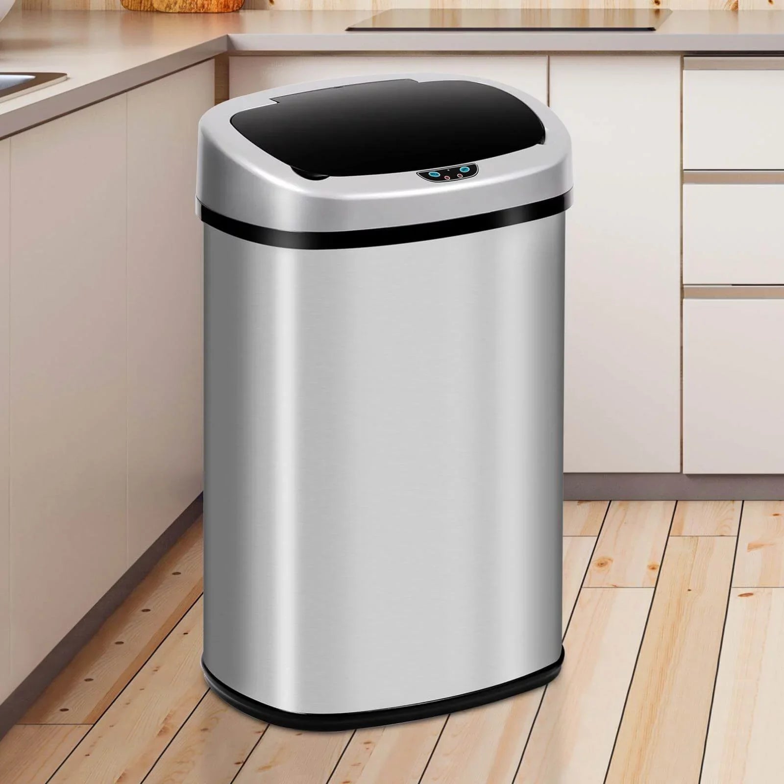 NiamVelo Kitchen Trash Can with Lid, 13 Gallon Automatic Stainless Steel Garbage Can with Touch-Free & Motion Sensor, Anti-Fingerprint Mute Designed Waste Bin for Office Home, Silver