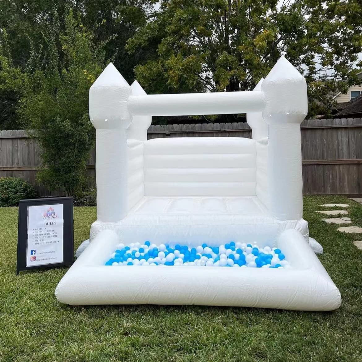 Connsann White Bounce House  Commericial Grade PVC  Jump Castle with Blower & Ball Pit  for Kids Outdoor Indoor Party