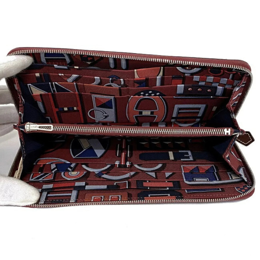 Pre-Owned Hermes Long Wallet Azap Bordeaux Rouge Glenat Silk In Leather Epson HERMES Round Ladies (Good)