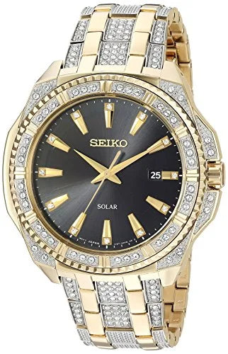 Seiko Men's 'CRYSTAL SOLAR' Quartz Stainless Steel Casual Watch SNE458