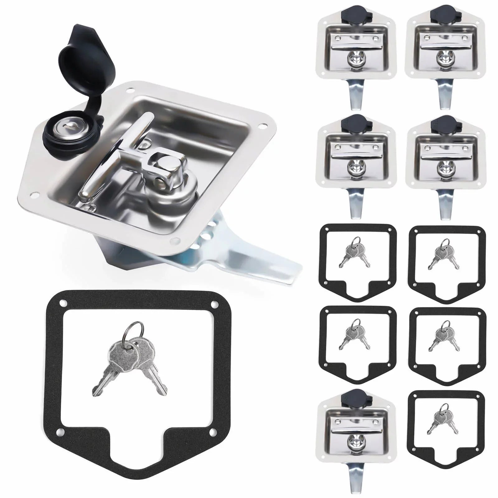 Set of 6 Folding T-handle Tool Box Lock RV Door Latch w/ 12 Keys Stainless Steel