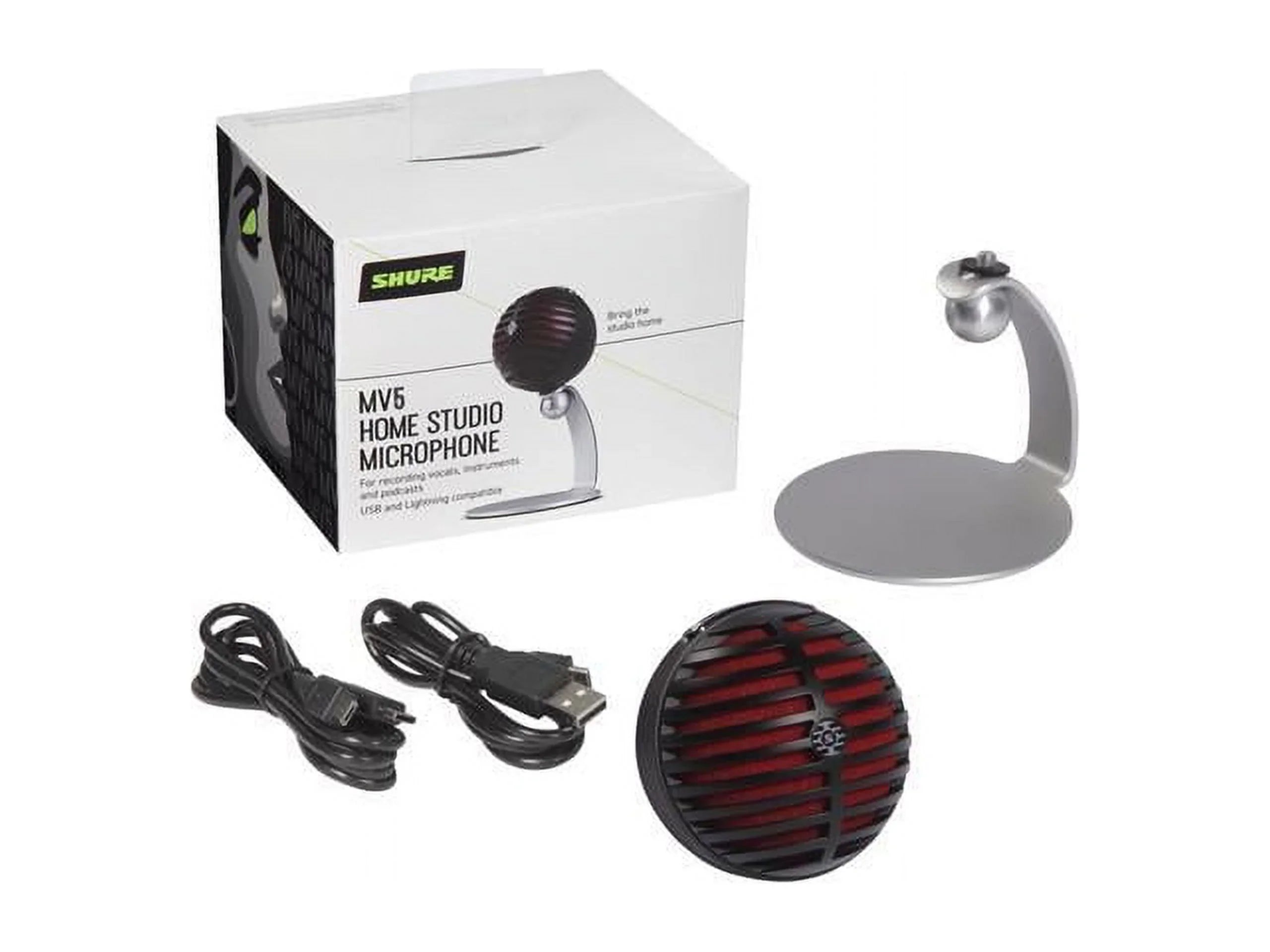 Shure - MV5 USB Condenser Microphone - Black w/ Red