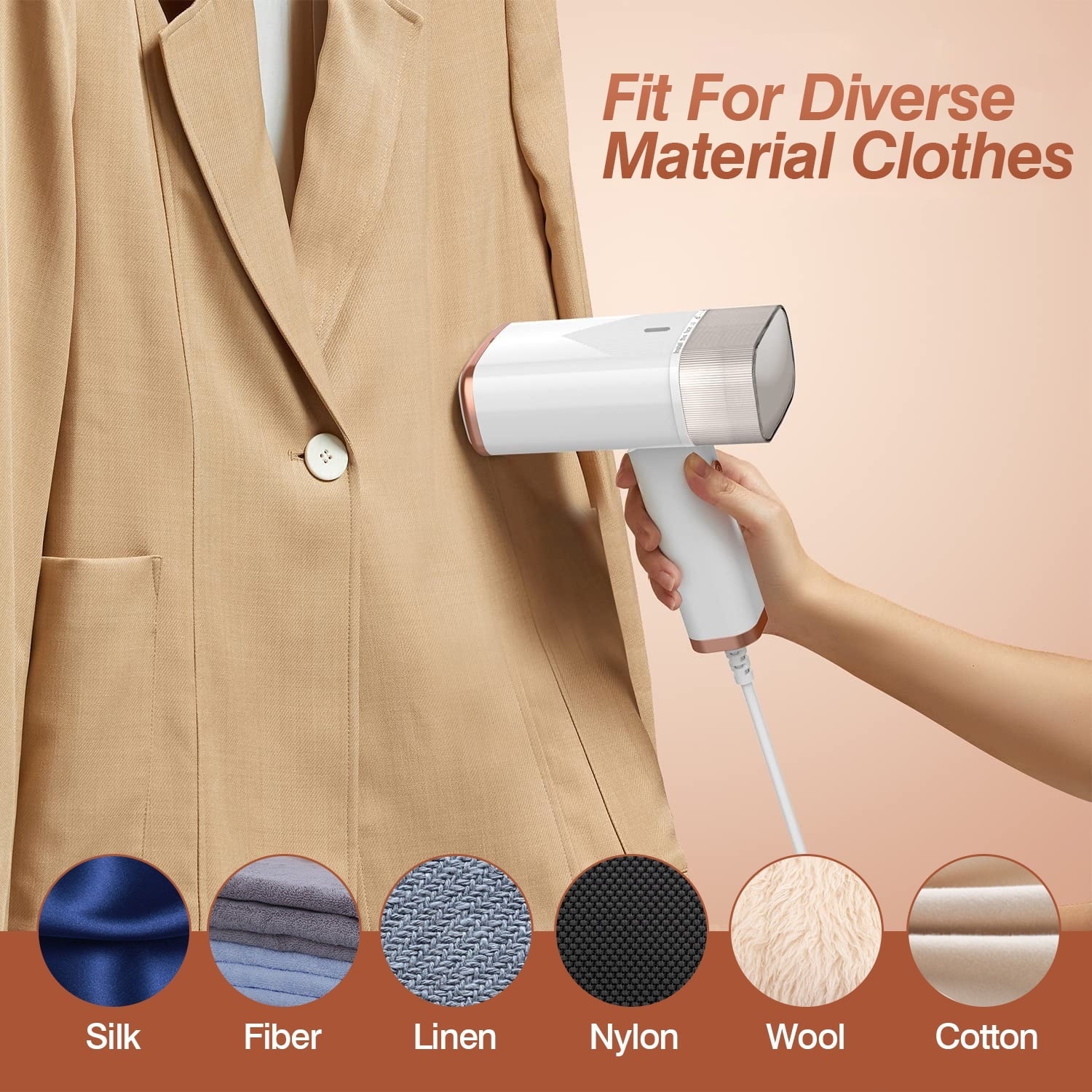 iMounTEK 1000W Portable Handheld Steamer with Brush Foldable Travel Electric Steamer for Garments Clothing Wrinkles Remover 30S Heat up 120ML liquid Tank, White