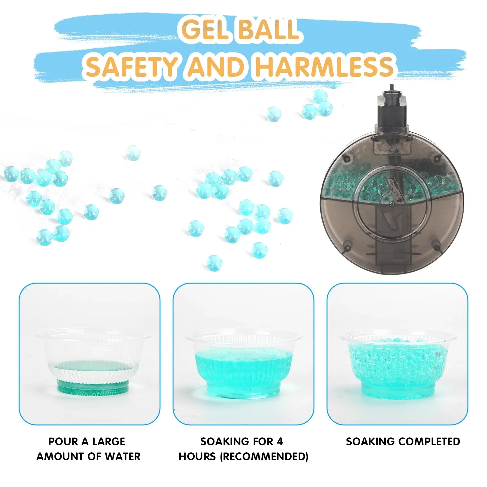 Yimore Toys Gel Ball Blaster Automatic Splatter Balls Gun with 15,000 aqua Beads for Out Door Activity , Backyard Games for Kids&Adult Ages 12+