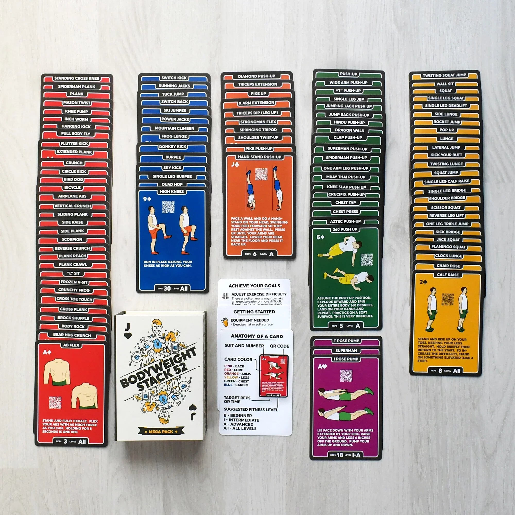 (Bodyweight Mega Pack). Burn Fat Build Muscle. No Equipment Needed. Video Instructions Included. Designed by a Military Fitness Expert. Stack 52 Bodyweight Exercise Cards: Workout Playing Card Game