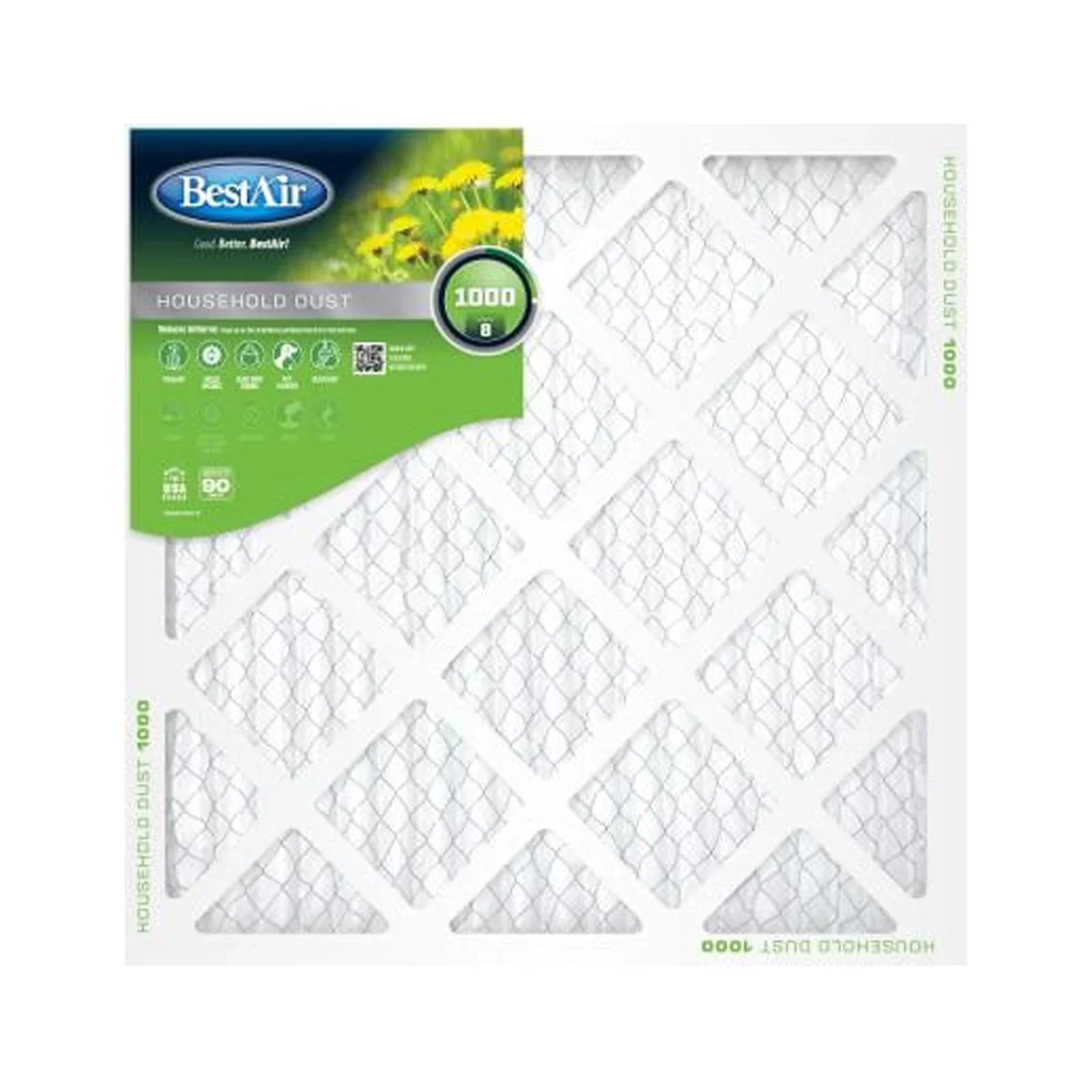 Pleated Air Filter, MERV 8, 90 Days - Quantity 12. BestAir B1-2532-8-12 25x32 x 1 In