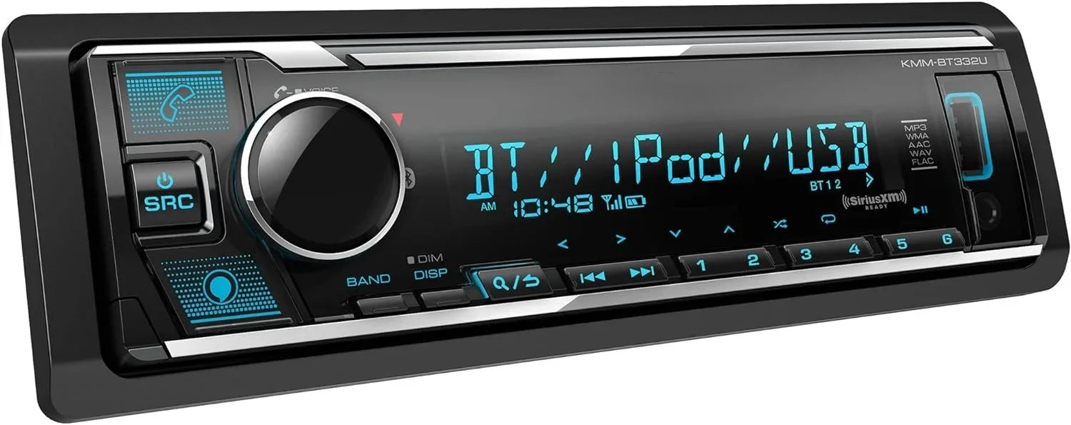 KMM-BT332U Bluetooth Single DIN Car Stereo with USB Port, AM/FM Radio, MP3 Player, Multi Color LCD, Detachable Face, Built in Amazon Alexa, suitable with SiriusXM Tuner