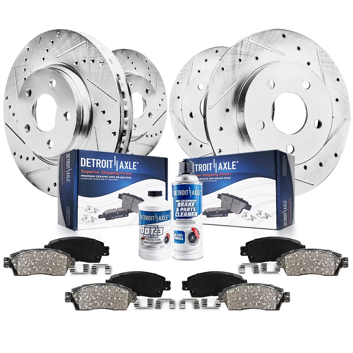 Detroit Axle - Brake Kit for 2006-2018  Rav4 11.65" Front & 11.06" Rear Drilled and Slotted Disc Rotors Ceramic Brakes Pads 2007 2008 2009 2010 2011 2012 2013 2014 2015 2016 2017 Replacement