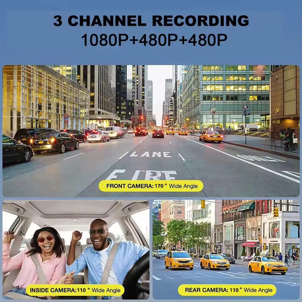 Onemayship High Definition 1080P 3-in-1 In-Car Camera System Front Rear Inside Crisp Video Recording G-sensor