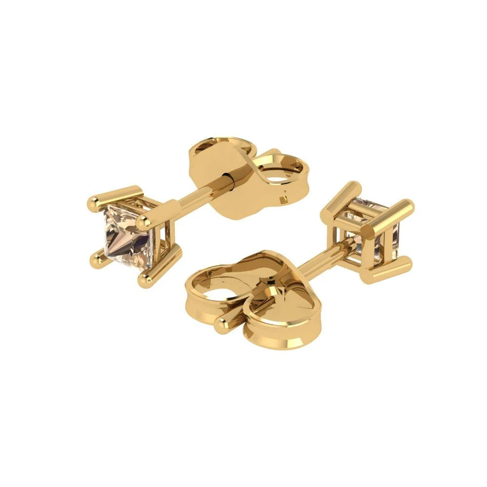 Clara Pucci 0.5 ct Brilliant Princess Cut Solitaire Studs VVS1 Genuine Conflict free Yellow Lab Created Yellow Moissanite Real Stamped Solid 18K Yellow Gold Earrings Push back
