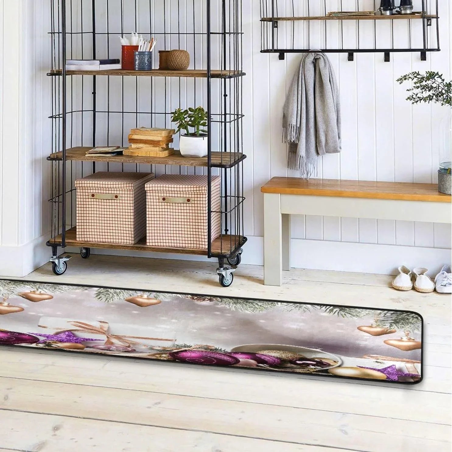 Bestwell Christmas Elements Runner Rug with Rubber Backing, Soft Wooden Non Slip Entryway Rug Runner, Washable Area Rug Carpet for Hallway Bedroom Kitchen Decor,24x72 inch
