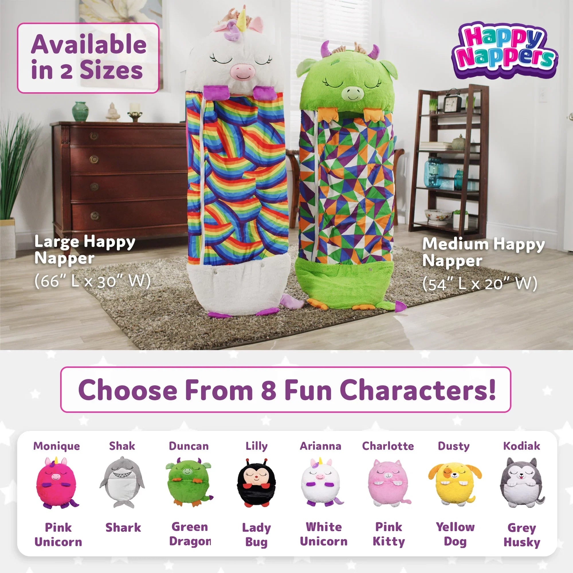 Happy Nappers Pillow Plush Toy and Sleeping Sack in One, Unicorn