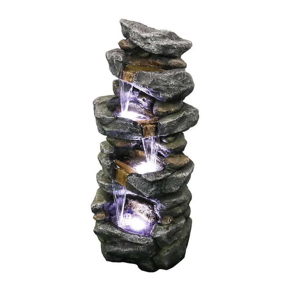 Fithood 40inches High Stacked Simulated Rock aqua Fountain with LED Lights
