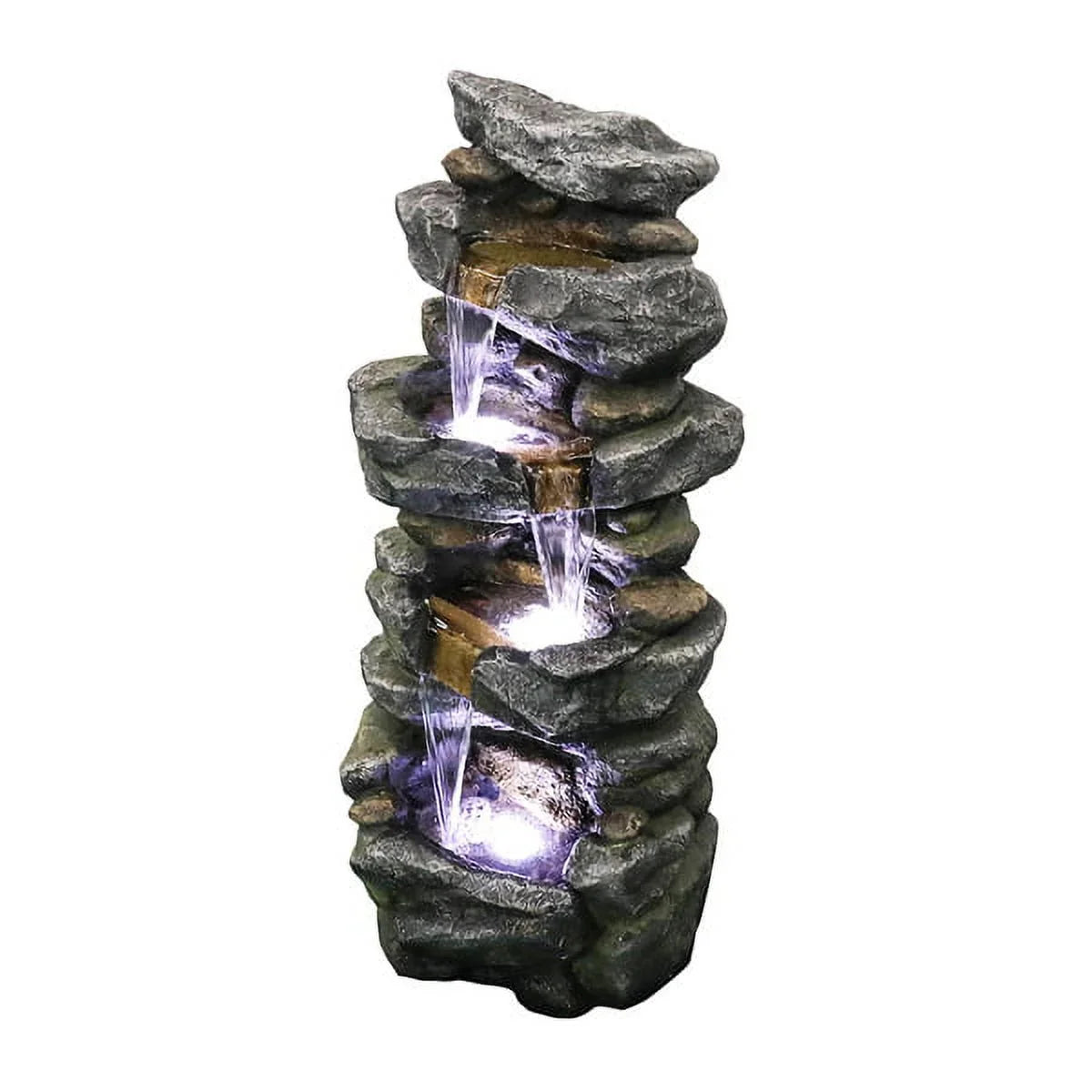Fithood 40inches High Stacked Simulated Rock aqua Fountain with LED Lights
