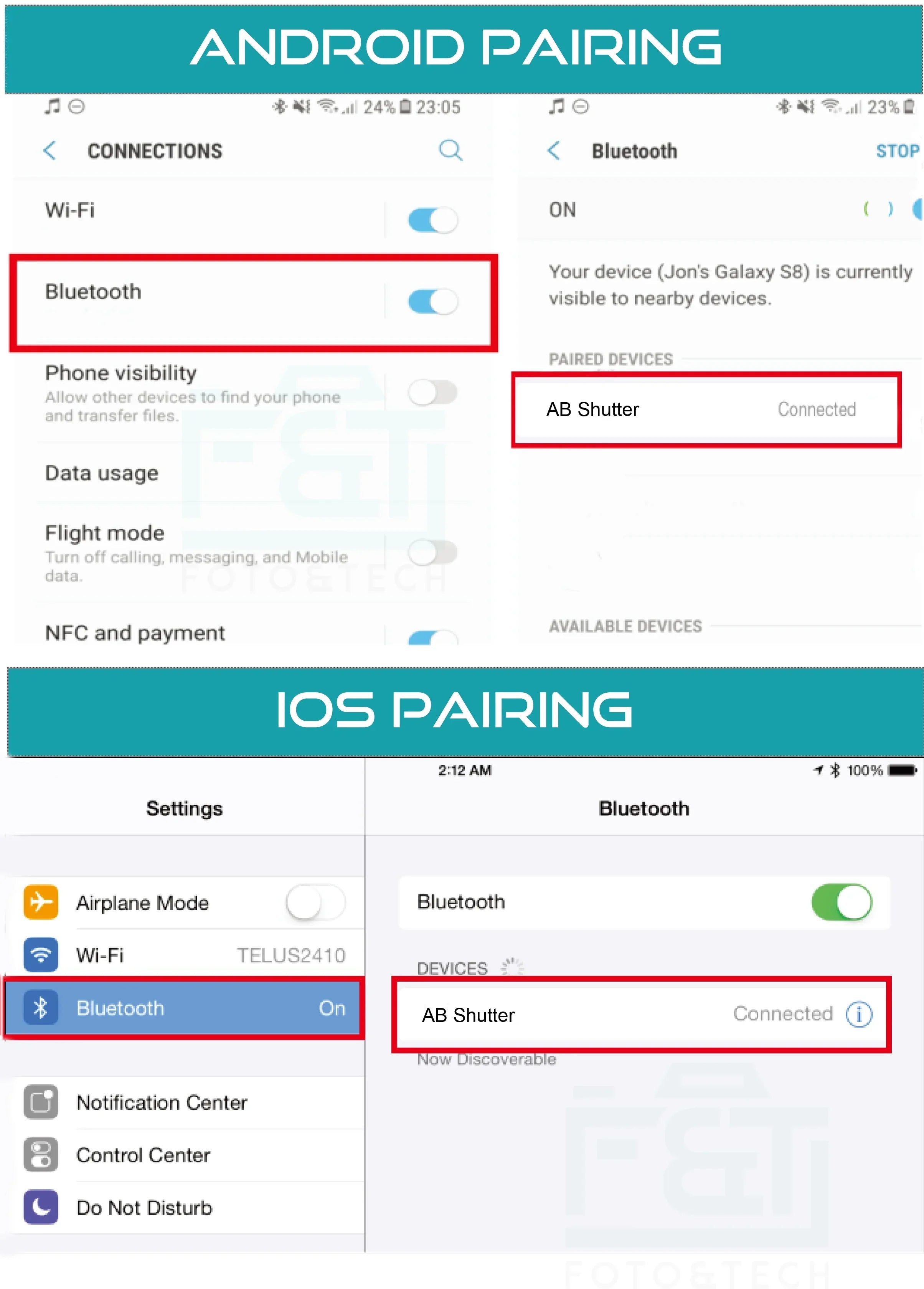 Foto&Tech 4in1 Wireless Remote Control Camera Video Shutter Release Selfie appropriate with iPhone 11 XR XS X 10 8 8+ 7 7+ 6 6s+ 5S 5C iPad Air Mini  Galaxy S10 S9 Edge S5 HTC Smartphone (White)