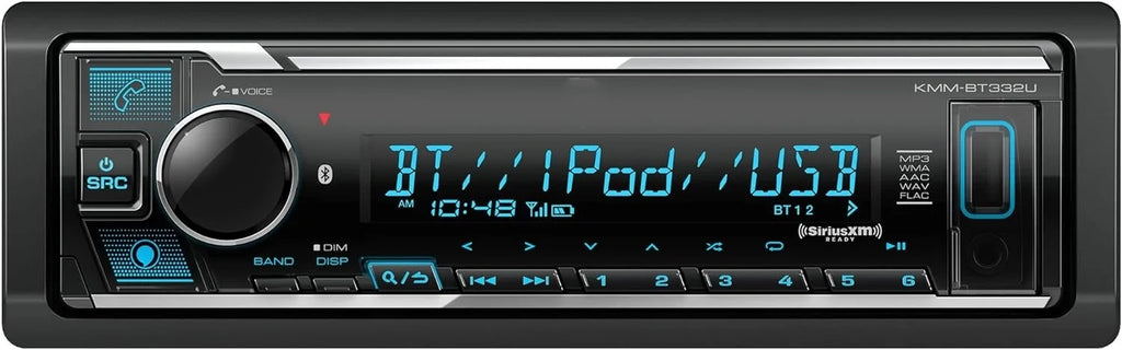 KMM-BT332U Bluetooth Single DIN Car Stereo with USB Port, AM/FM Radio, MP3 Player, Multi Color LCD, Detachable Face, Built in Amazon Alexa, suitable with SiriusXM Tuner
