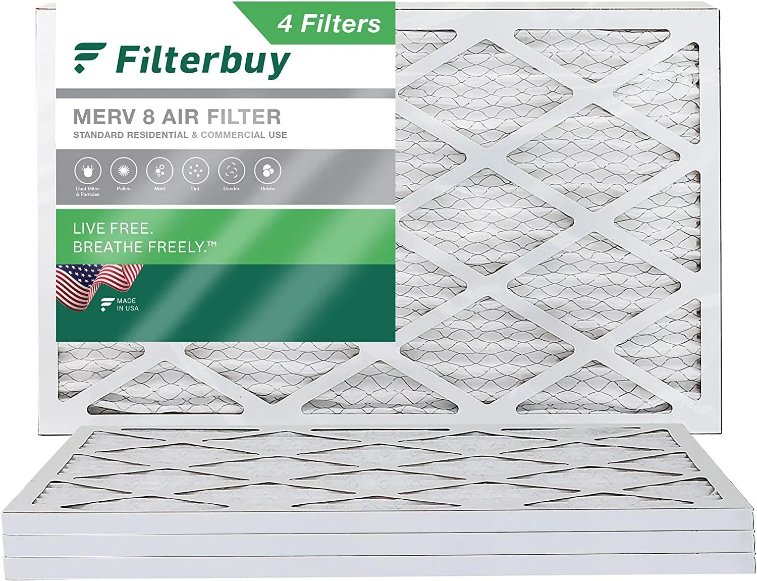 Filterbuy 12x27x1 MERV 8 Pleated HVAC AC Furnace Air Filters (4-Pack)