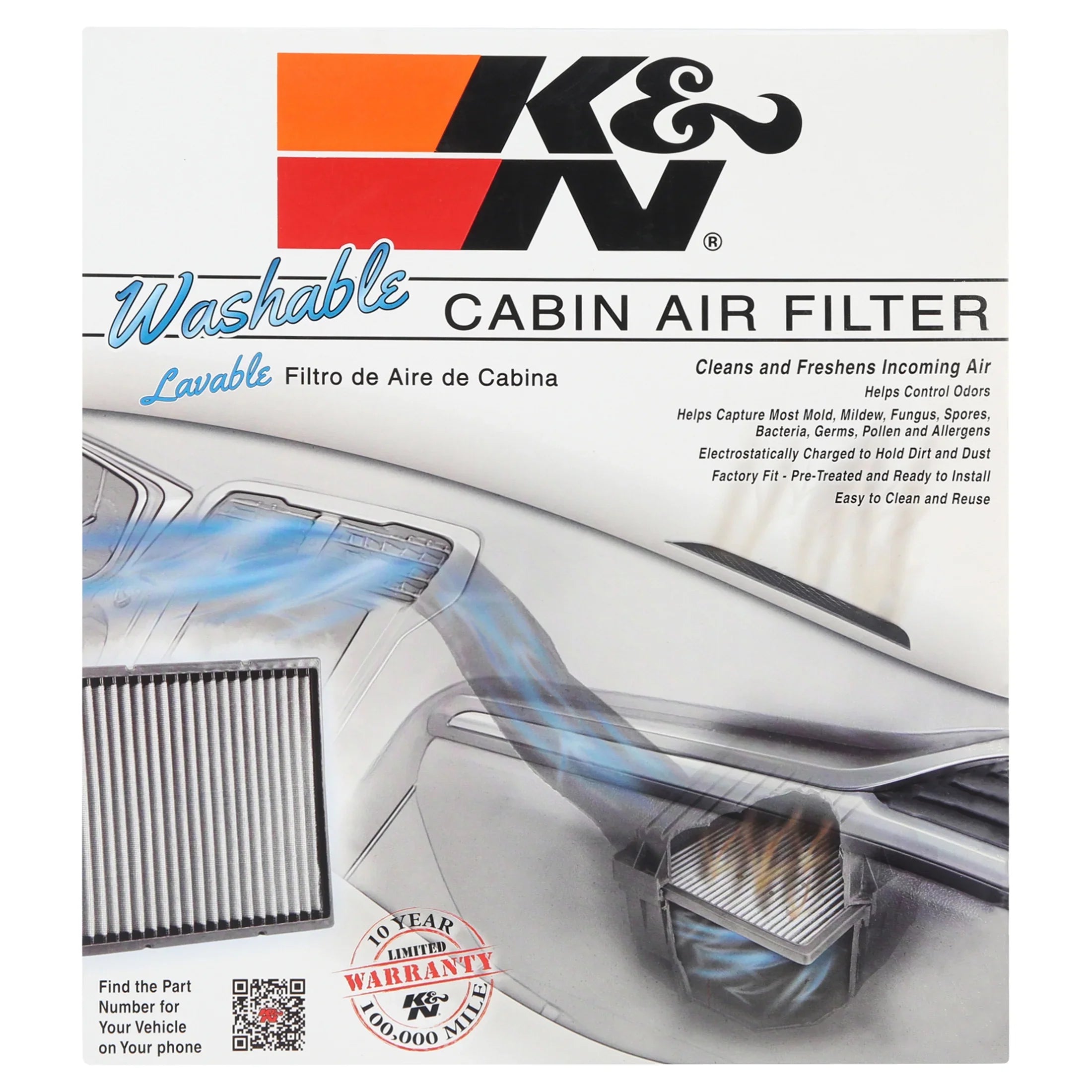 K&N VF3004 Washable & Reusable Cabin Air Filter Cleans and Freshens Incoming Air for your Honda, Acura Fits select: 2003-2008 HONDA PILOT, 1999-2004 HONDA ODYSSEY