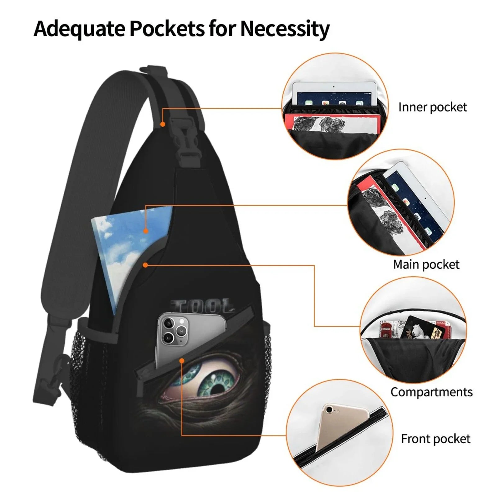 Tool Music Band Sling Bag Crossbody Backpack Chest Bags Diagonally Travel Daypack For Women Men Adults Teen
