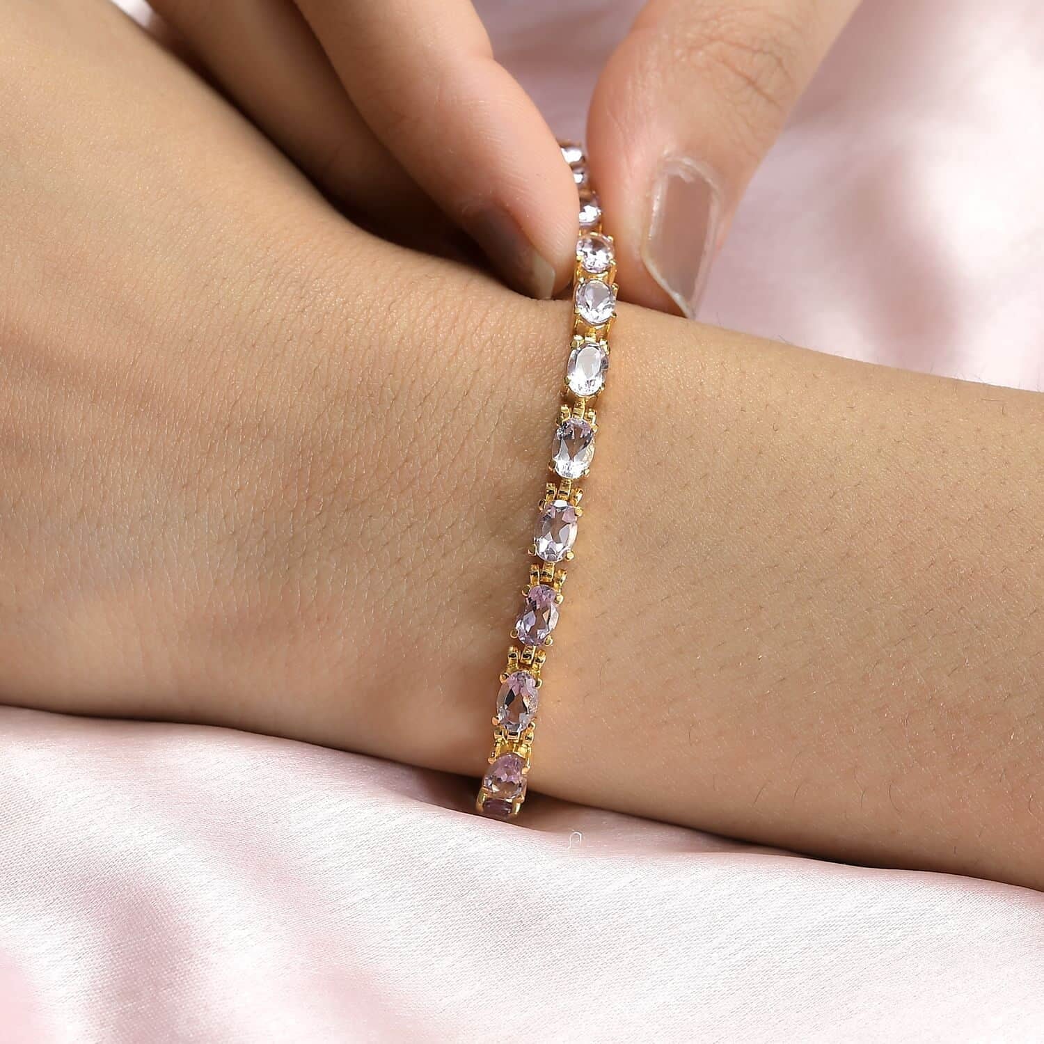 Shop LC Pink Amethyst Oval Stainless Steel Yellow Gold Ion Plated Bracelet for Women Jewelry Size 8" Ct 8.49 Birthday Gifts