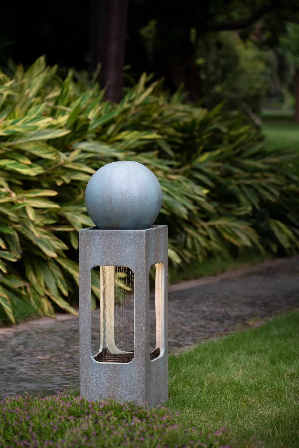 CoSoTower 13X13X44" Tall Contemporary Sphere Outdoor moisture Fountain, Cement/Concrete Outdoor Fountain, Antique Blue Raindrop moisture Feature with Light for Garden, Lawn, Deck & Patio