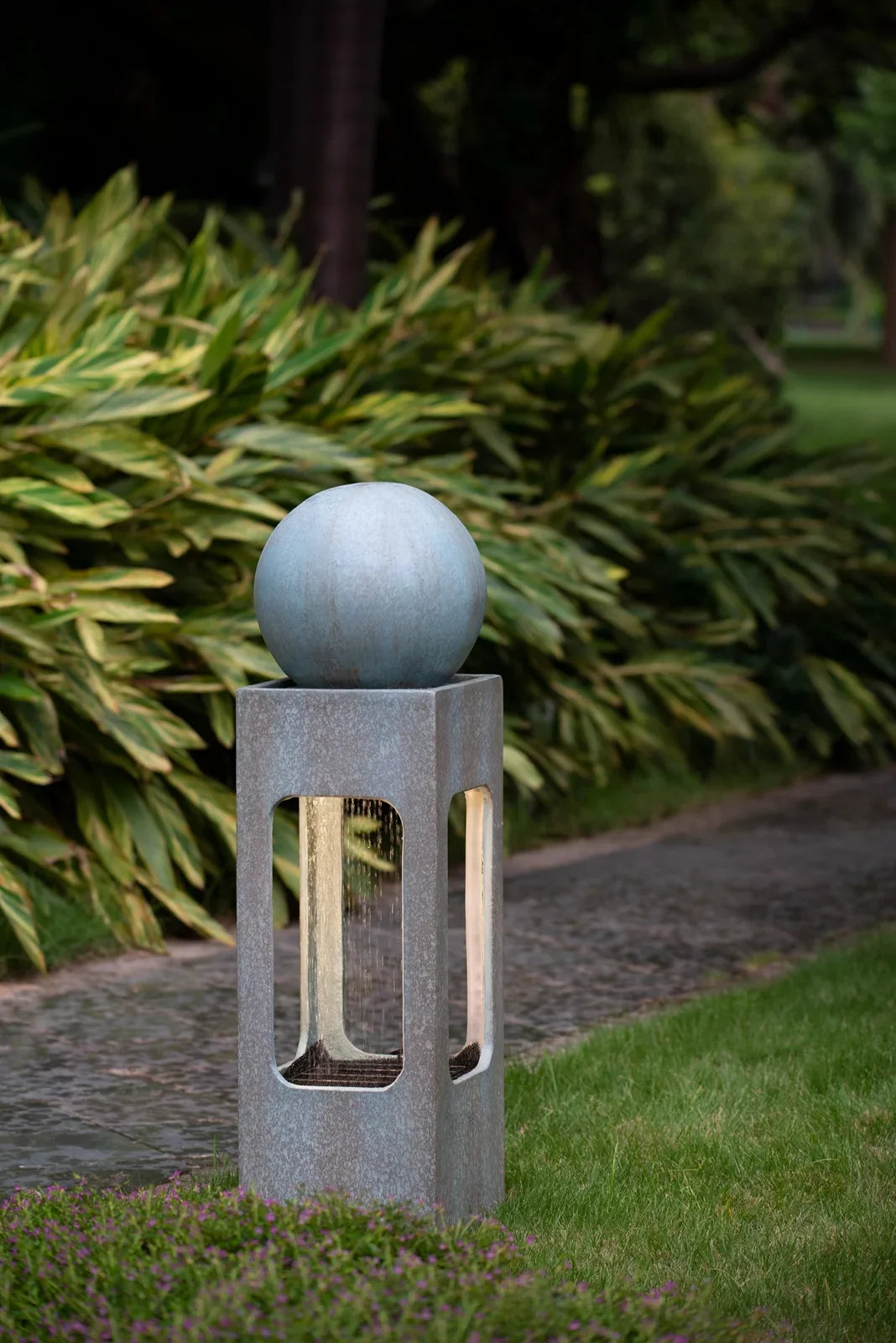 CoSoTower 13X13X44" Tall Contemporary Sphere Outdoor moisture Fountain, Cement/Concrete Outdoor Fountain, Antique Blue Raindrop moisture Feature with Light for Garden, Lawn, Deck & Patio