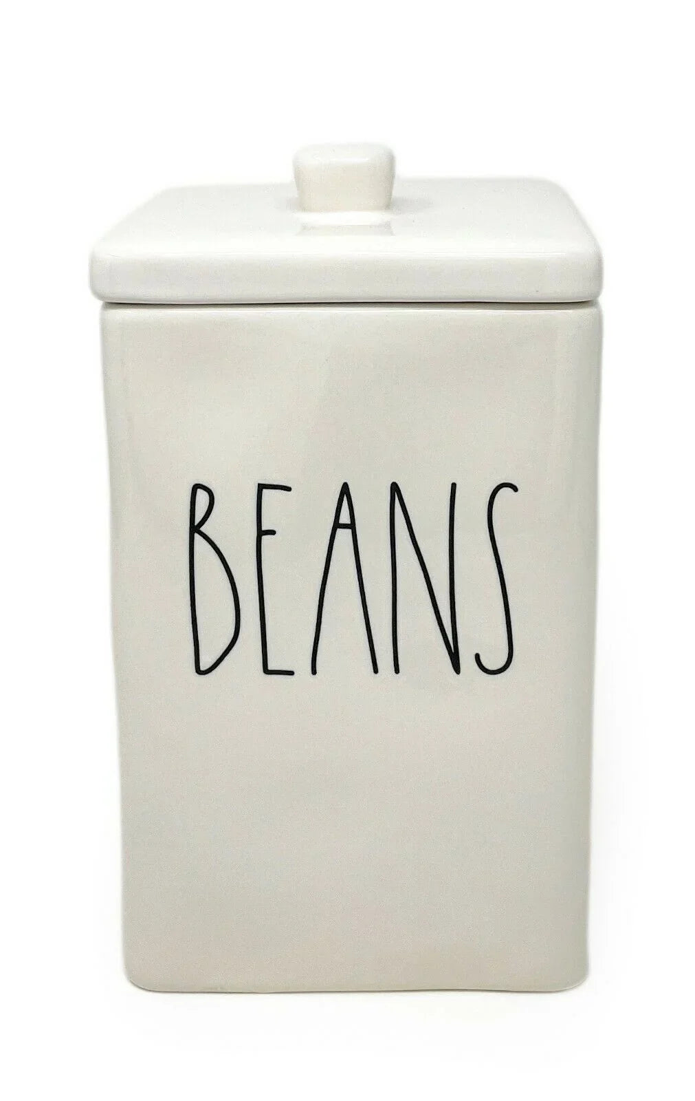 Rae Dunn by Magenta BEANS LL Letter Ceramic Square Canister with Lid