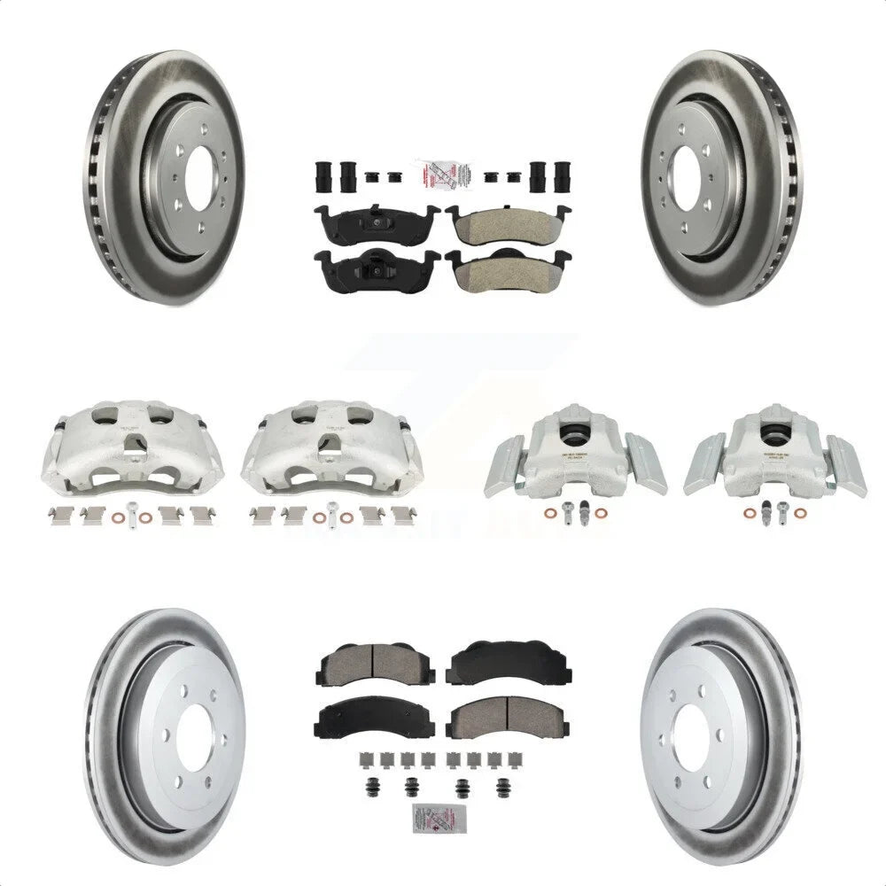 Transit Auto Front Rear Disc Brake Caliper Coated Rotors And Semi-Metallic Pads Kit (10Pc) For 2010-2017  Expedition Lincoln Navigator KCG-102718N