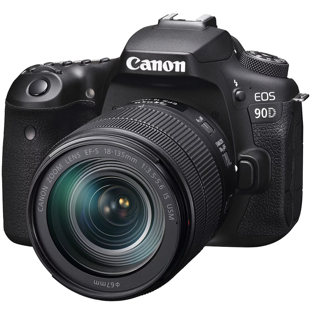 EOS 90D DSLR Camera with 18-135mm IS USM Lens + SanDisk 32GB Card + Case + 3 Pieces Filter + Flash + ZeeTech Accessory Bundle