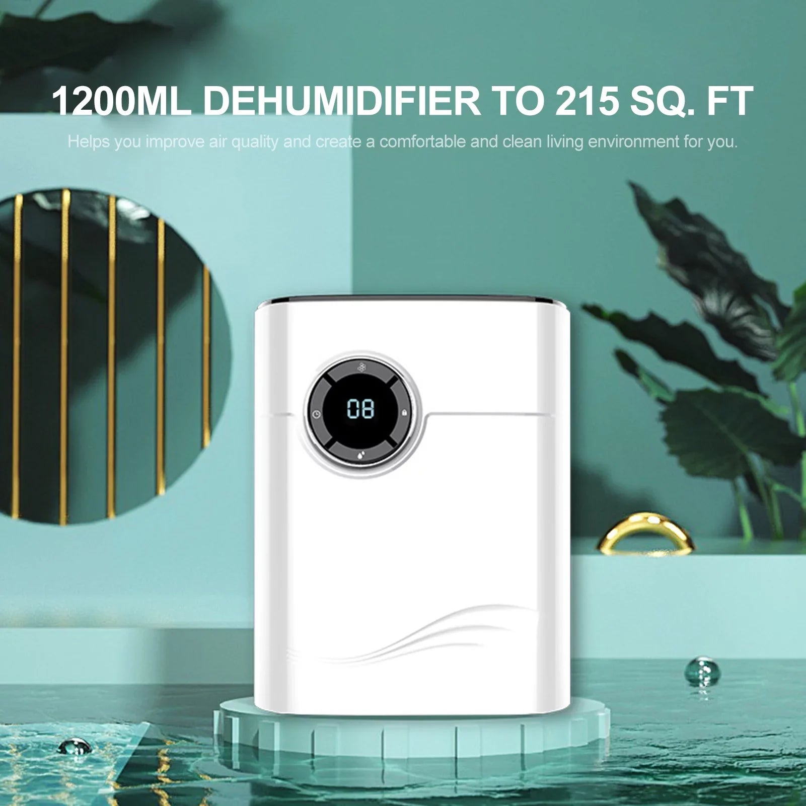 Ft - Auto-Off, Humidity Control, Ideal for Home, Basements, Bedrooms, Garages, Wardrobes, RVs. Portable 1200mL Dehumidifier for up to 215 Sq