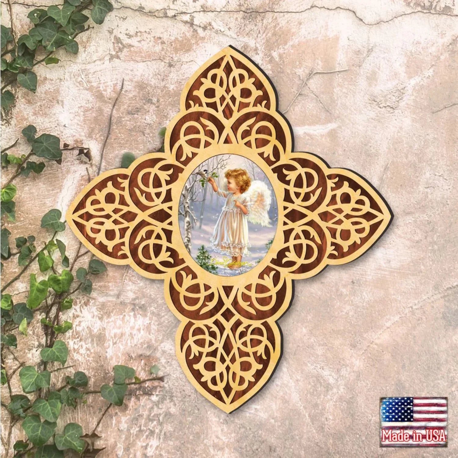 Gelsinger | Inspirational Icon D�cor - 88482-DG. Angel Girl Filigree Wooden Cross by D