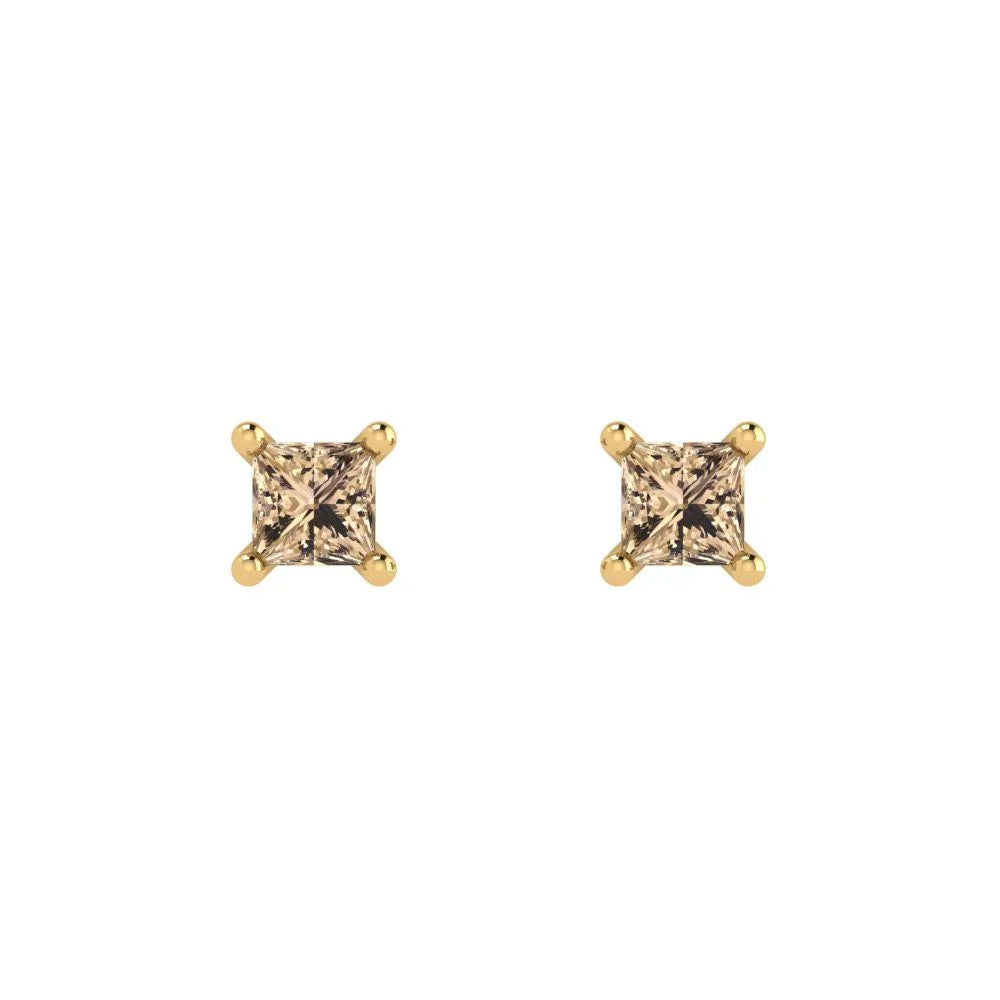 Clara Pucci 0.5 ct Brilliant Princess Cut Solitaire Studs VVS1 Genuine Conflict free Yellow Lab Created Yellow Moissanite Real Stamped Solid 18K Yellow Gold Earrings Push back